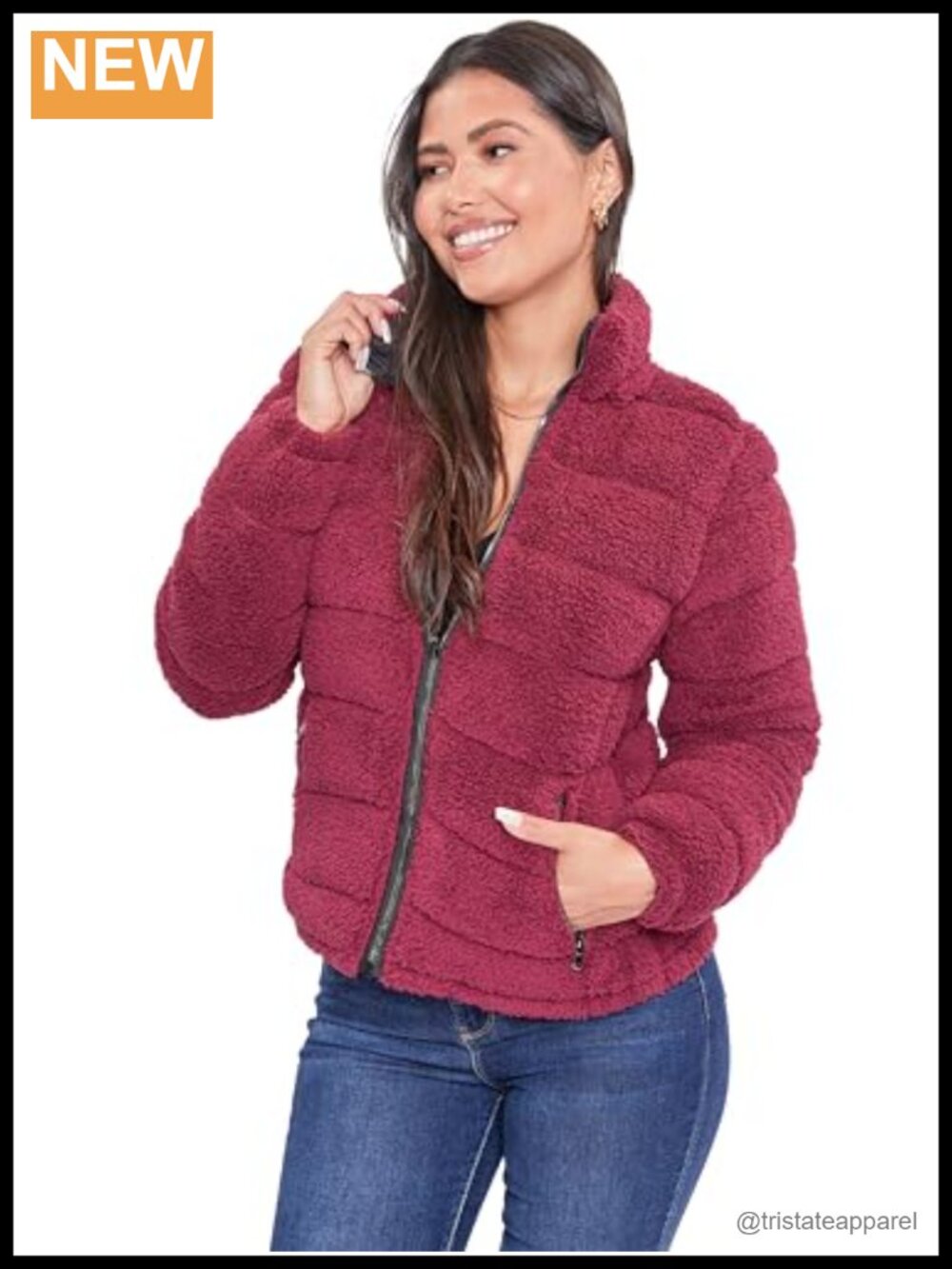 Reversible Full Length Sherpa Puffer Jacket Detachable Hood Zip Front